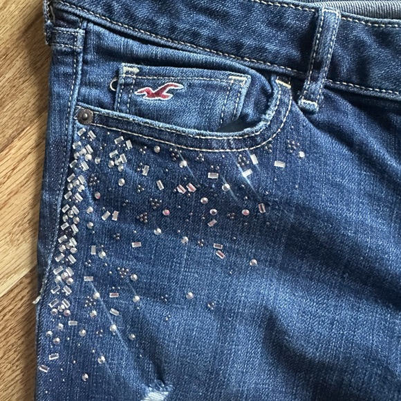 Limited edition- Hollister Jeans Womens size 9 Blue Denim Studs Dark Wash - Picture 2 of 10